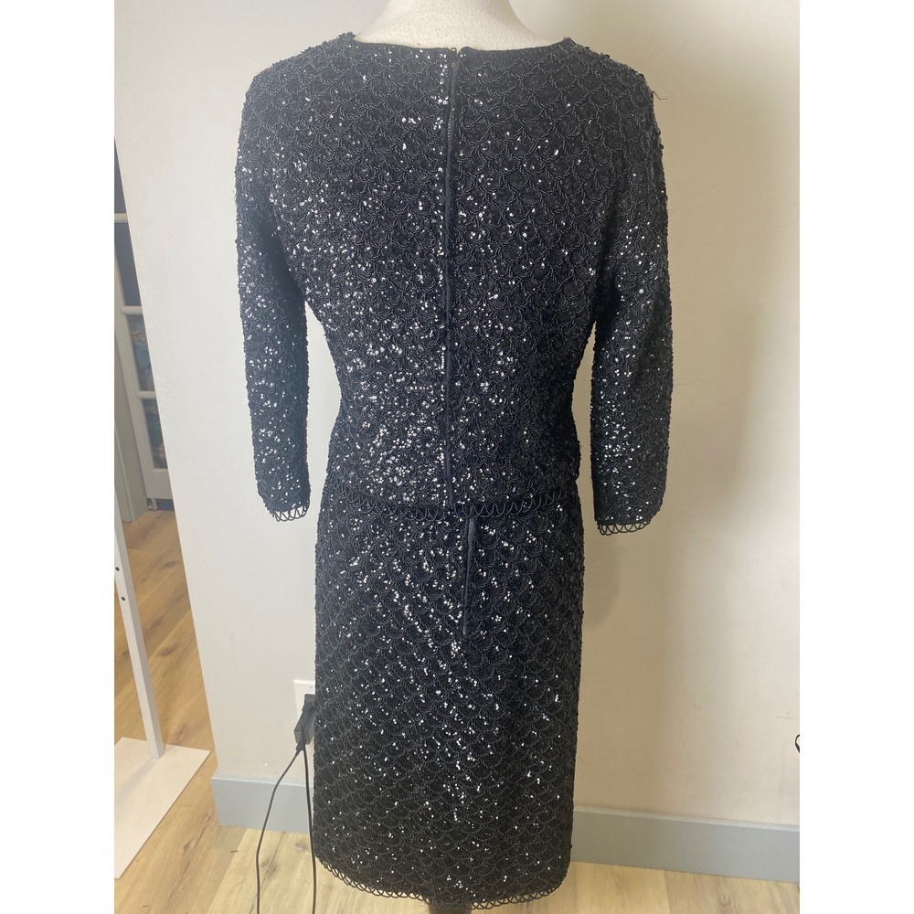 Vintage Doreen Black Sequin Beaded 2 Piece Skirt Set Hand Decorated Hong Kong - Picture 9 of 13